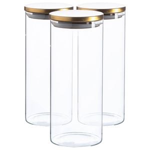 Argon Tableware Glass Storage Jar - Gold Lid - 1.5 Litre - 3x Modern Round Scandi Organisation Container Glass Jar