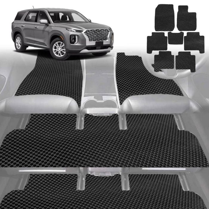 6D Diamond Car Floor Mats for Hyundai Palisade 2021-Current 8 Seater-Ultimate Set-Black-Outback GT