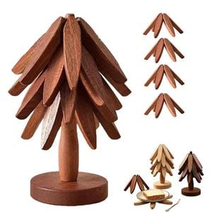 Catzon Wooden Tree Trivet Set Stackable Hot Pot Coasters-NutBrown4