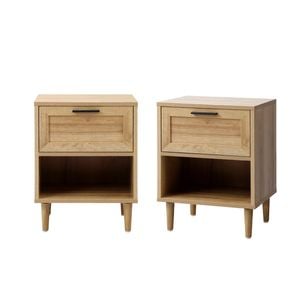 Oikiture Bedside Tables Set Of 2 Nightstand Side Table Storage Cabinet Natural