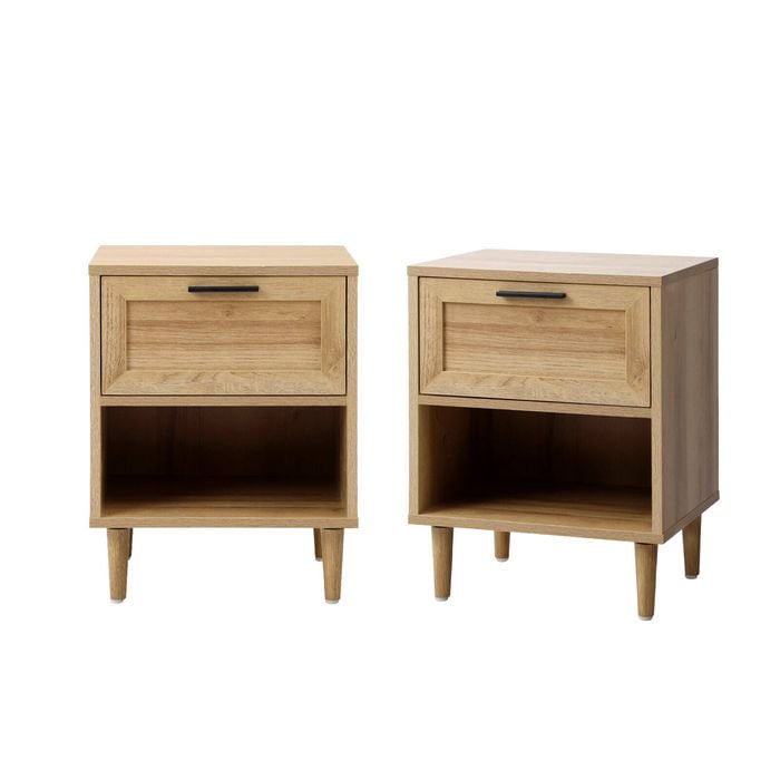 Oikiture Bedside Tables Set Of 2 Nightstand Side Table Storage Cabinet Natural