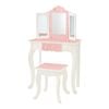 Teamson Kids Pretend Play Vanity Set, Table And Chair Set With Mirror, Girls Makeup Dressing Table With Drawer