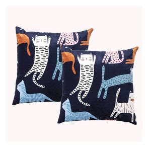 2pc Renee Taylor 50cm Pillow Square Velvet Printed Sofa Fill Cushions Misty Cat