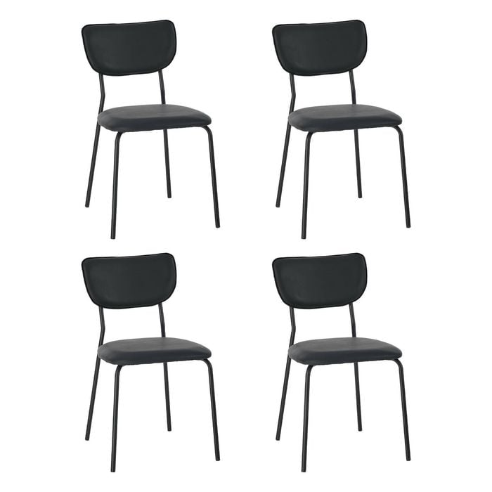 Oikiture Set of 4 Dining Chairs PU Leather Padded Seat Black