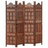 vidaXL Solid Mango Wood Hand carved 4-Panel Room Divider Brown 160cm Screen