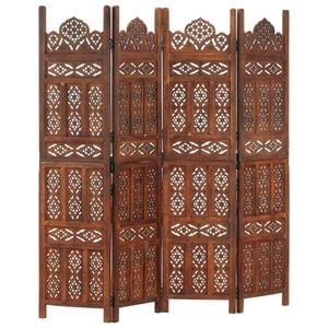 vidaXL Solid Mango Wood Hand carved 4-Panel Room Divider Brown 160cm Screen