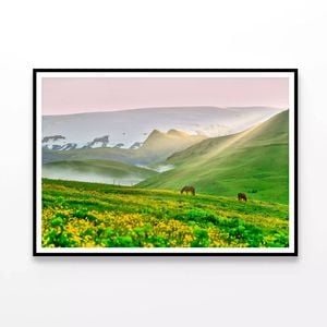 Horses Surrounded By Grasslands  Print 100% Australian Made 90x60cm  (Poster)