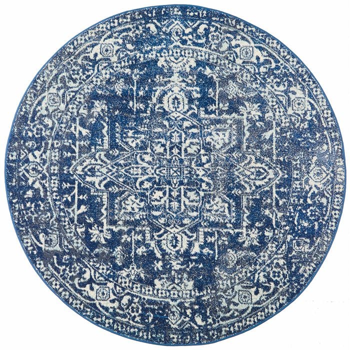 The Rug Connection Sense 253 Blue 240x240cm - Large Round Transitional Pet Friendly Indoor Rug