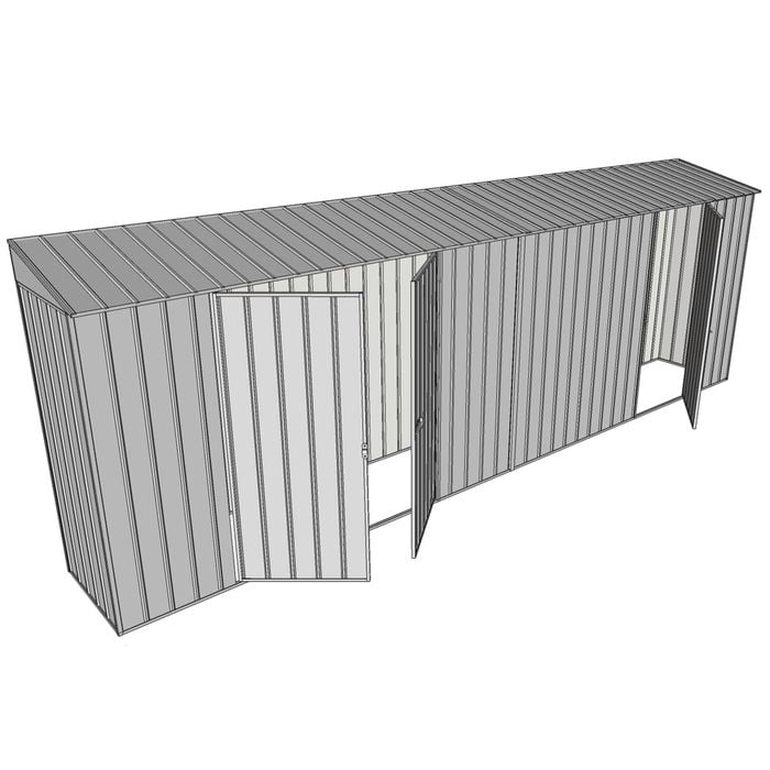Build-a-Shed 0.8 x 6 x 2m Skillion Shed with Double and Single Hinged Side Doors - Zinc