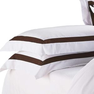 Ava Collection White Standard Pillowcase Set - Espresso Trim