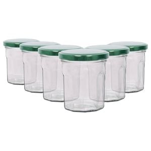 Argon Tableware Glass Jam Jars with Green Lids - 150ml - Pack of 6
