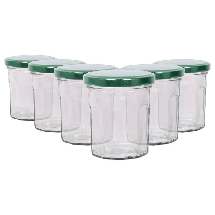 Argon Tableware Glass Jam Jars with Green Lids - 150ml - Pack of 6