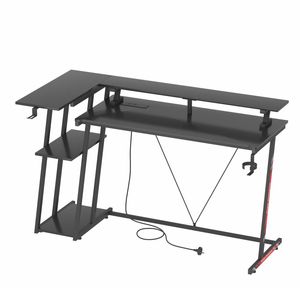 Ufurniture 140cm L-shape Gaming Desk With Rgb Led & Power Outlet Convertible Corner Racing Gamer Table With Monitor Stand