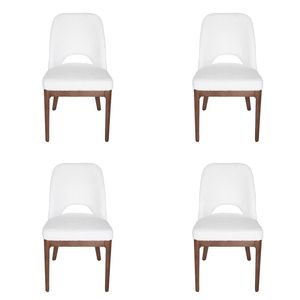 SK Designer Living | Pack of 4 | Maribel Upholstered Boucle Dining Chair | Walnut Legs - White Bouclé