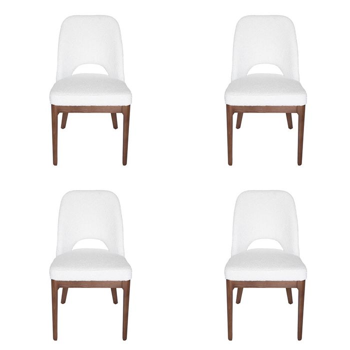 SK Designer Living | Pack of 4 | Maribel Upholstered Boucle Dining Chair | Walnut Legs - White Bouclé
