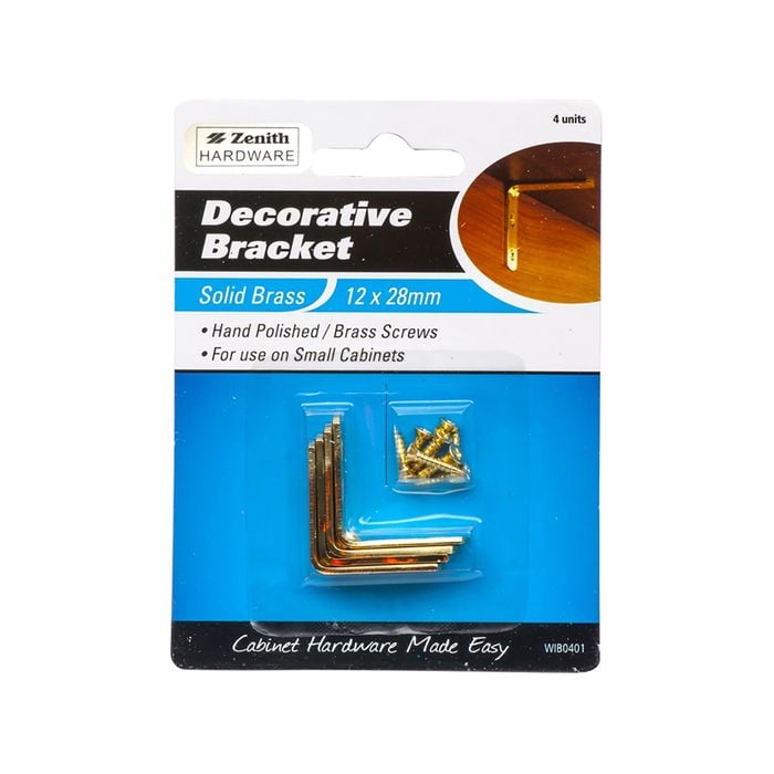 Zenith 12 x 28mm Solid Brass Decorative Bracket - 4 Pack