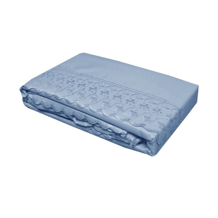 Essentially Home Living Machine Lace Embroidered Sheet Set Single Sky Blue