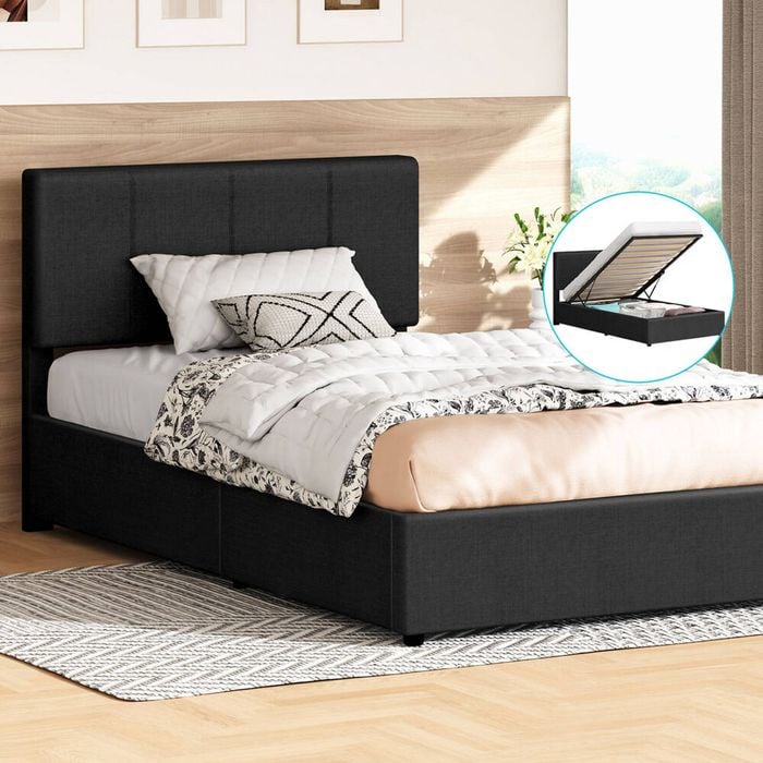 Alfordson Bed Frame Single Gas Lift Storage Charcoal
