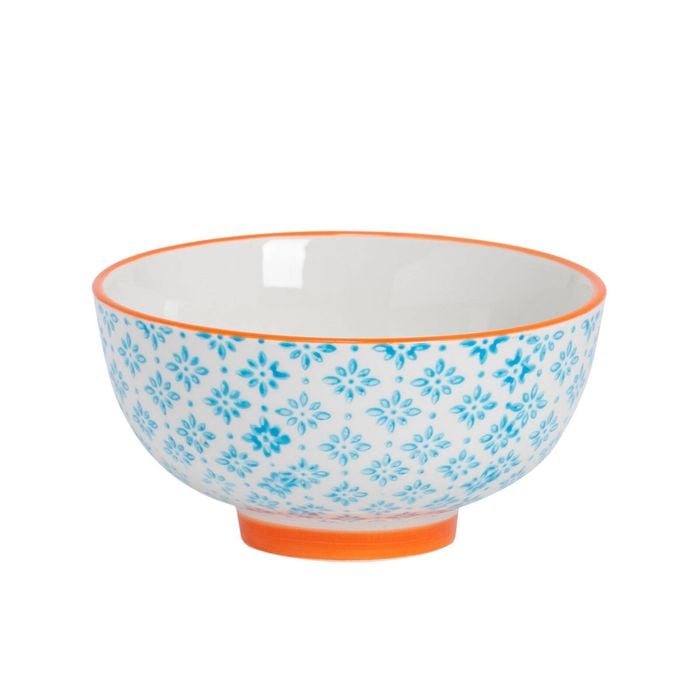 Nicola Spring Hand Printed Rice Bowl - Japanese Style Stoneware Dessert Cereal Dish - 12cm