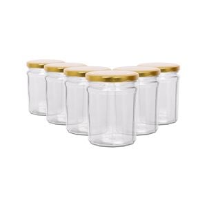Argon Tableware 380ml Glass Jam Jars With Airtight Gold Lids - Set Of 6 Empty Screw Top Kitchen Storage Preserving Jar