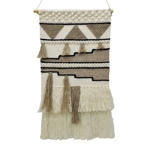 Artisan Decor Handwoven Woollen Wall Hanging-AD21-Ivory/Brown-50x100cm