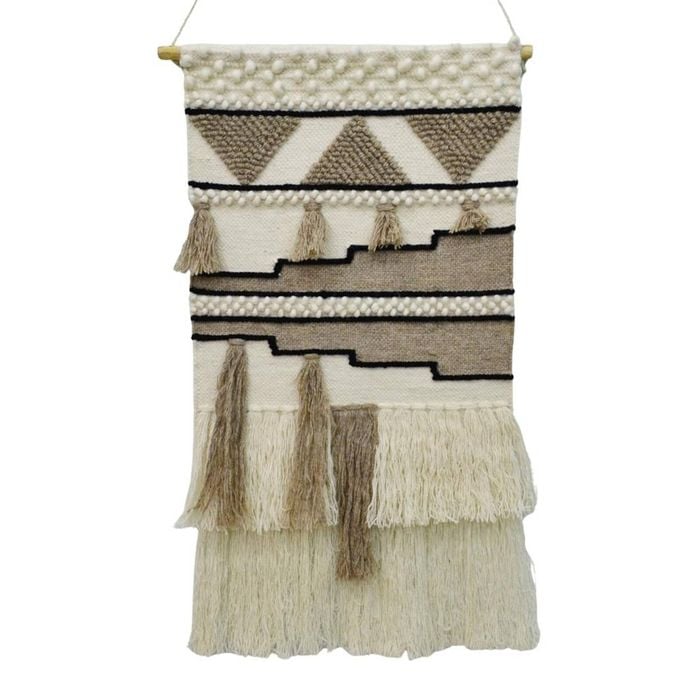 Artisan Decor Handwoven Woollen Wall Hanging-AD21-Ivory/Brown-50x100cm