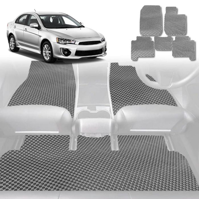 6D Diamond Car Floor Mats for Mitsubishi Lancer 2007-2017-Full Set-Grey-Outback GT