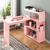 Ufurniture Nail Desk Manicure Table w/Dust Collector, Rotatable Reversible L-Shaped/Line-Shaped Pink