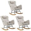 Oikiture 3x Rocking Chair Nursing Armchair Linen With 2 Pillow Beige