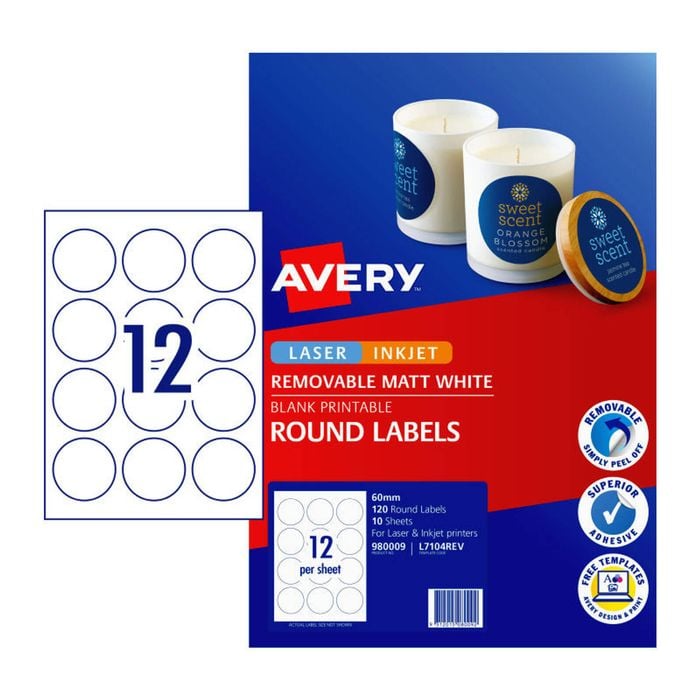 AVERY Label Rd L7104 60mm 12Up Pack of 10