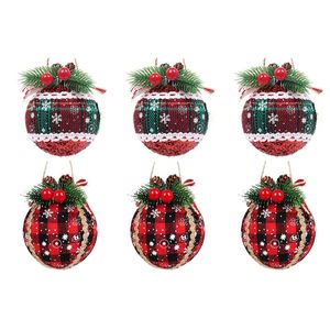 Catzon 6 Pcs Christmas Ball Ornaments 8CM with Pine Cones and Greenery for Xmas Party-Set 9