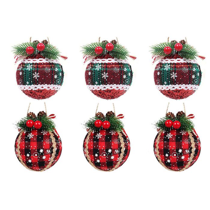 Catzon 6 Pcs Christmas Ball Ornaments 8CM with Pine Cones and Greenery for Xmas Party-Set 9