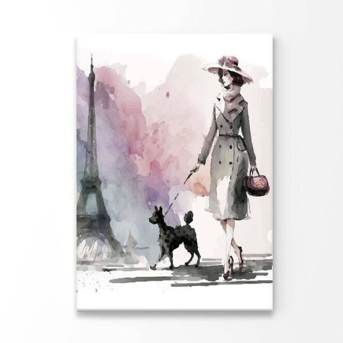 Fashion Boss Lady with Her Puppy Print 100% Australian Made 90x120cm (Stretched Canvas)
