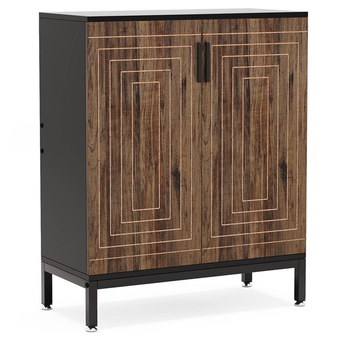 OAKORY Shoe Cabinet with Black Body and Rustic Brown Doors