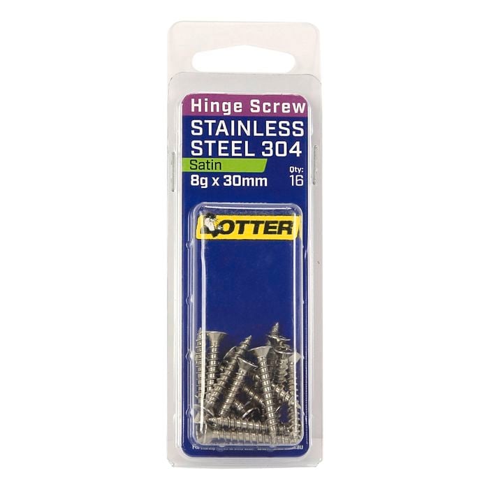 Otter 8 x 30mm Satin Stainless Steel 304 Hinge Screws - 16 Pack