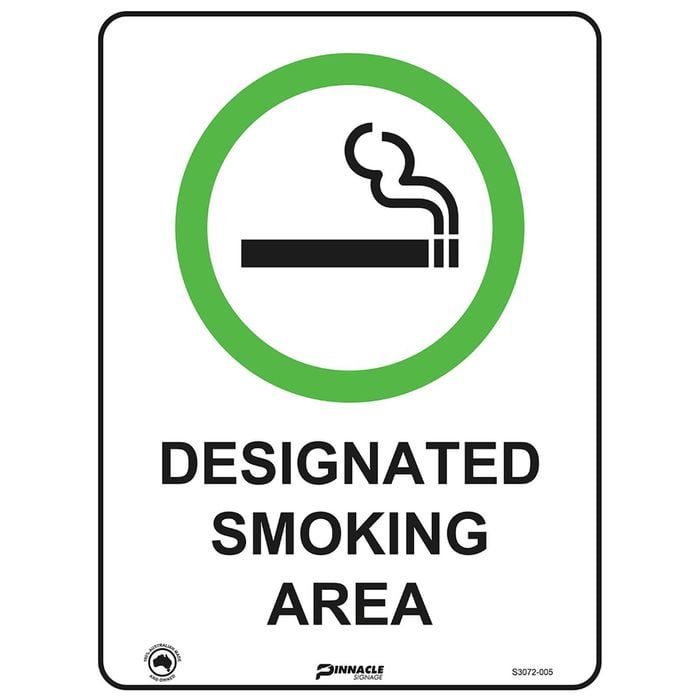 Pinnacle 400 x 300mm Poly Designated Smoking Area Sign