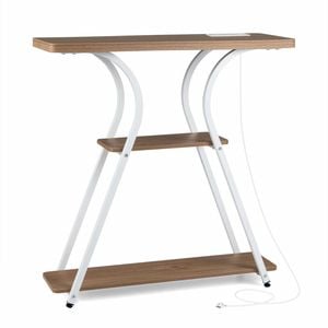 Costway Led Light Console Table Entryway Shelf Power Outlet White