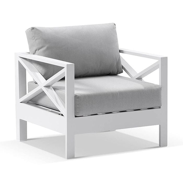 Bay Gallery Furnitire Kansas 1 Seater Lounge Arm Chair White & Grey Cushions