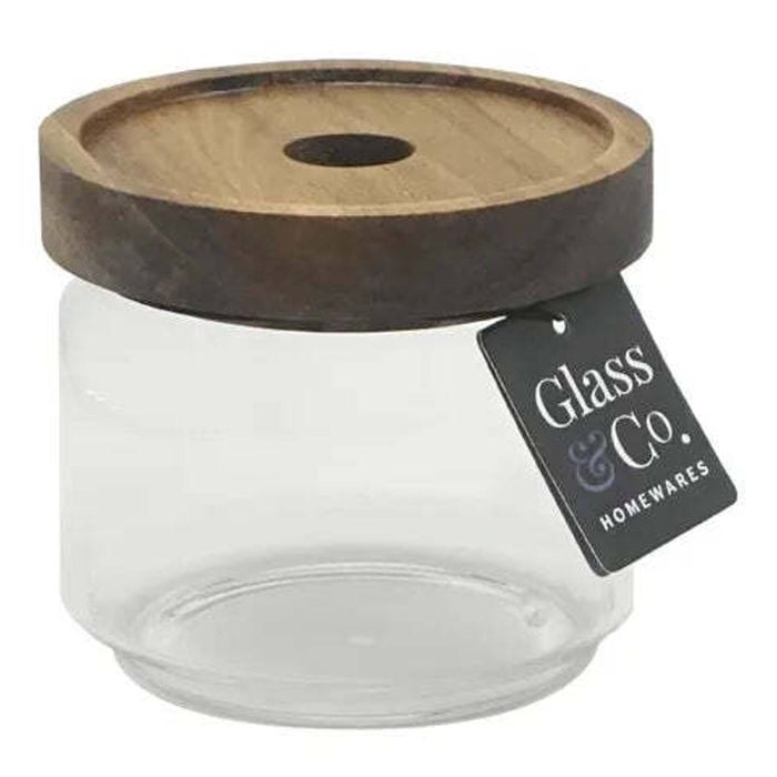 Evie Jar Glass Storage Airtight Acacia Wood Lid 300ml Kitchen 9x9x8cm