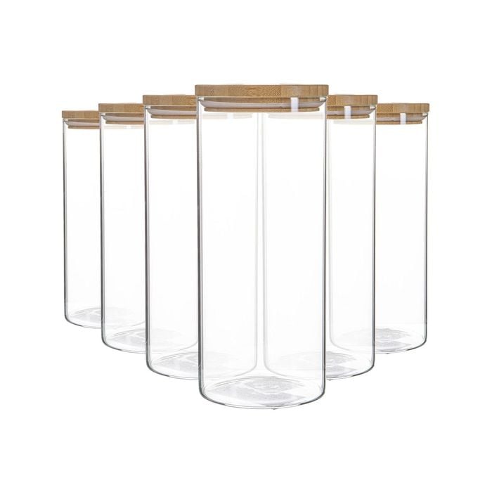 Argon Tableware Glass Storage Jars with Wooden Lids - 1.5 Litre - Pack of 6