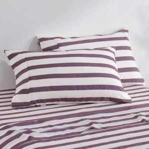 Dreamaker Cove Washed Cotton Yarn Dyed Wide Stripe Pillowcase Plum Twin Pack