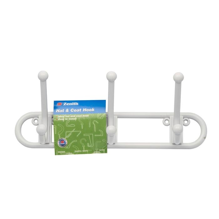 Zenith White Plastic Triple Hat And Coat Hook Rack