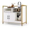 Costway Wooden Sideboard Storage Cabinet Cat Litter Box Enclosure Living Room w/Scratching Board&2 Doors White