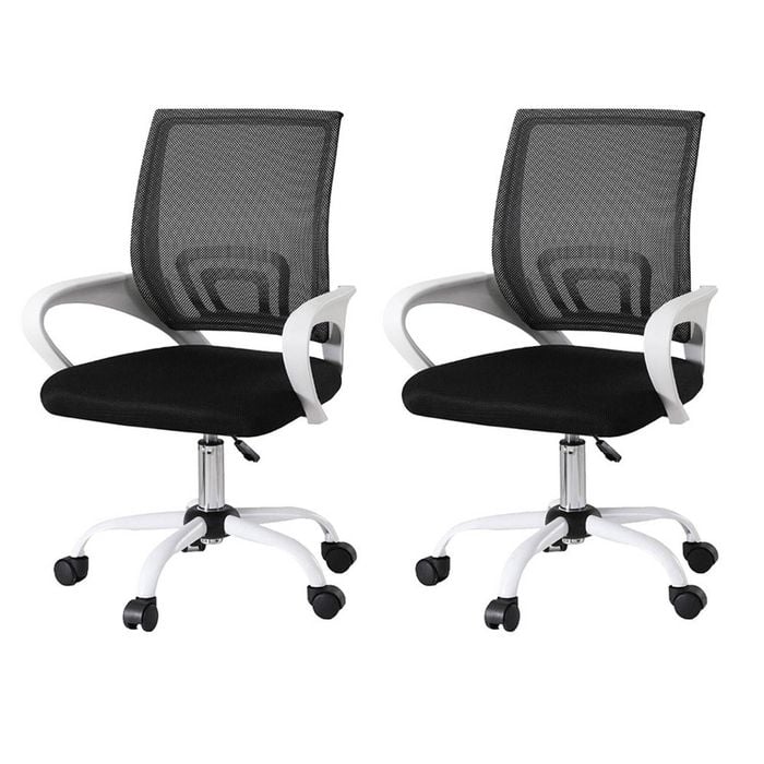 Artiss 2x Mesh Office Chair Lumbar Support Mid Back Ergonomic Computer Chair White