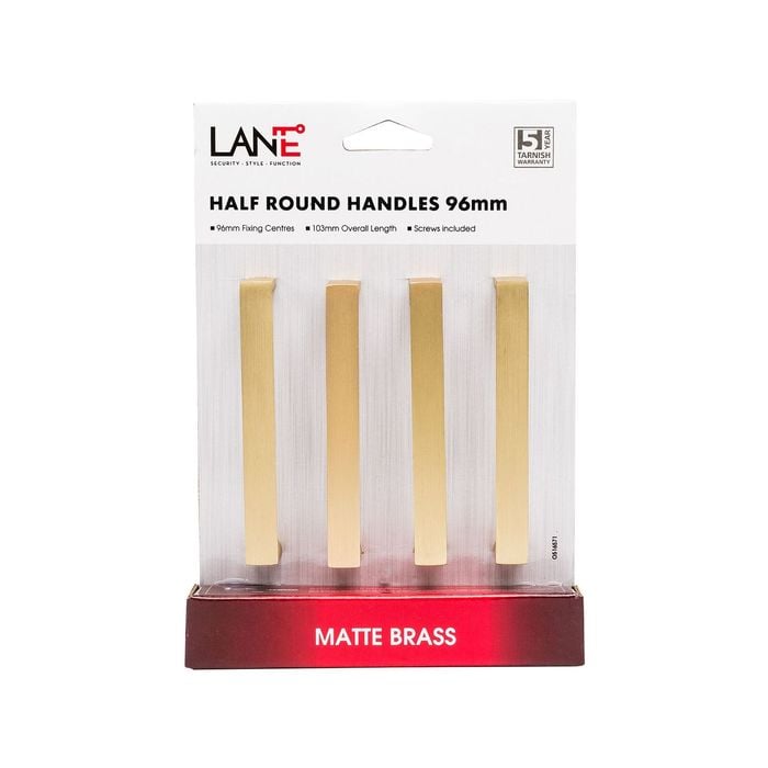 Lane 96mm Matte Brass Half Round Square Handles - Pack of 4