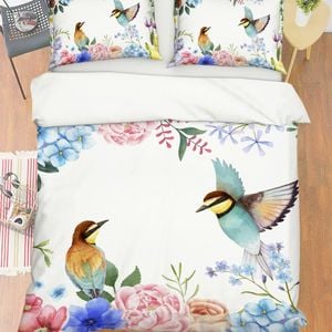 3D Green Bird Flower 354 Bed Pillowcases Quilt King Size