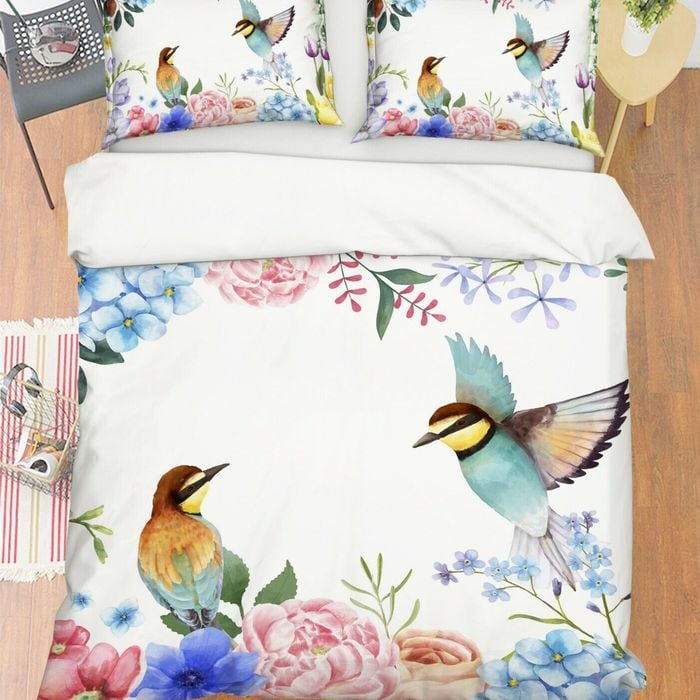 3D Green Bird Flower 354 Bed Pillowcases Quilt King Size