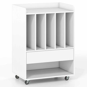 Costway Record Player Stand Wheels 5Compartment Drawer Vinyl White