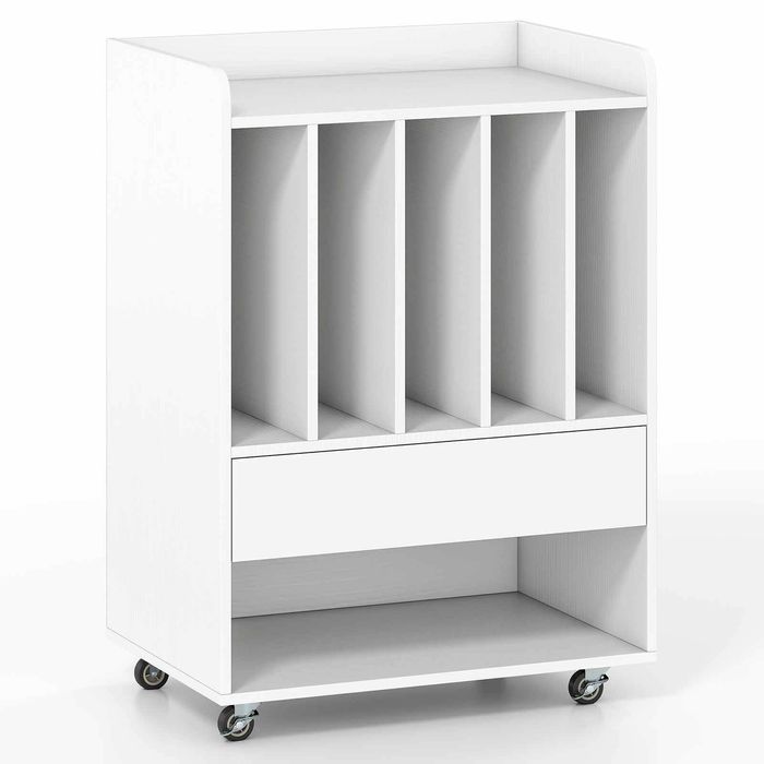 Costway Record Player Stand Wheels 5Compartment Drawer Vinyl White