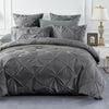 CottonMore 100% Cotton Steel Grey Diamond Pinch Pleated Pintuck Doona Quilt Cover Set - King